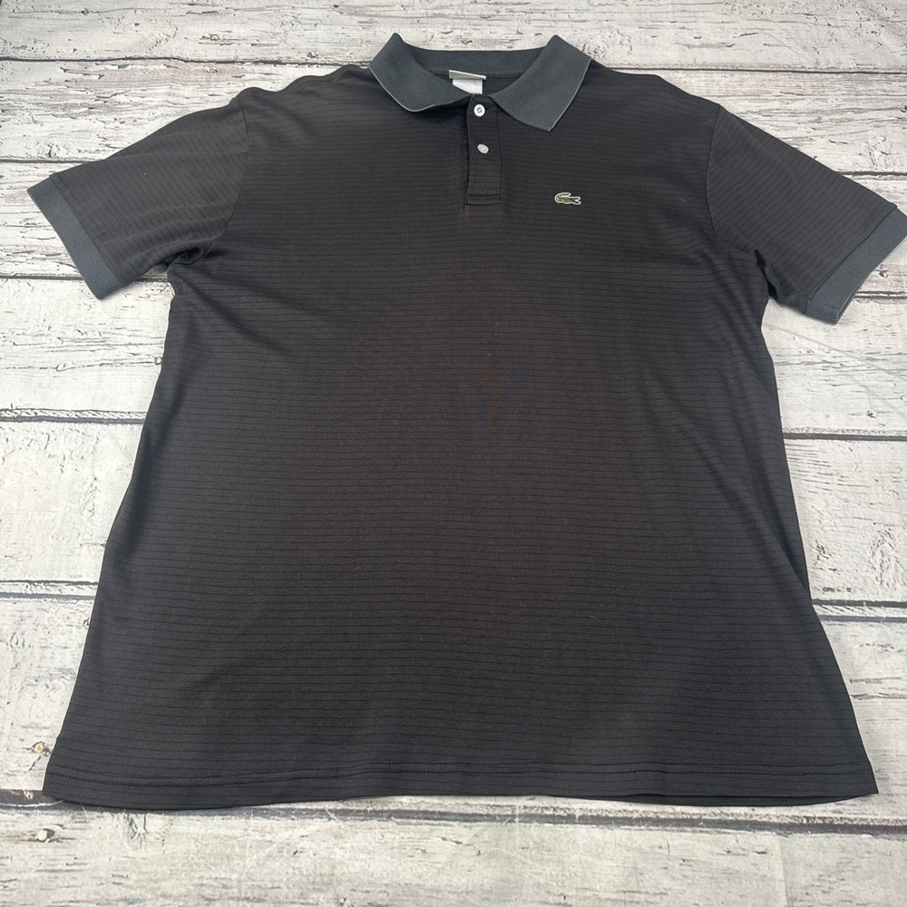 Lacoste Polo Shirt Men 8 Gray Pullover Golf Preppy Striped Regular Fit Large *